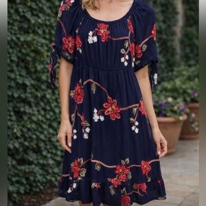 Liv Los Angeles Floral Embroidered Navy Mini Dress